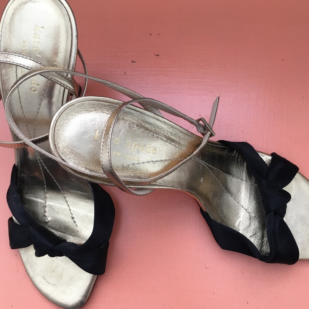 Kate Spade Black Satin &Gold Loupe Formal Shoes - Picture 3 of 4